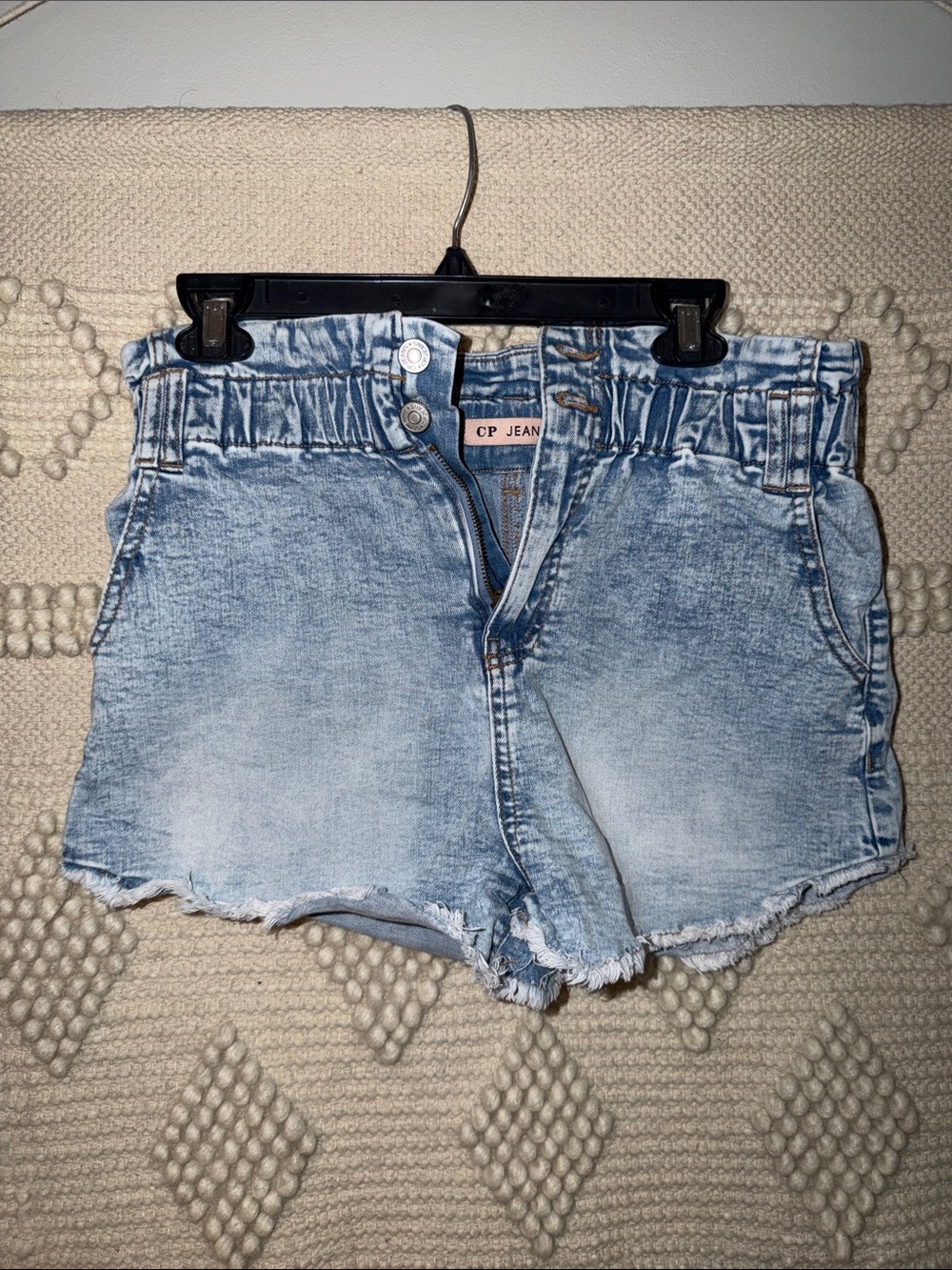 Light Blue Paperbag Waist Denim Shorts
